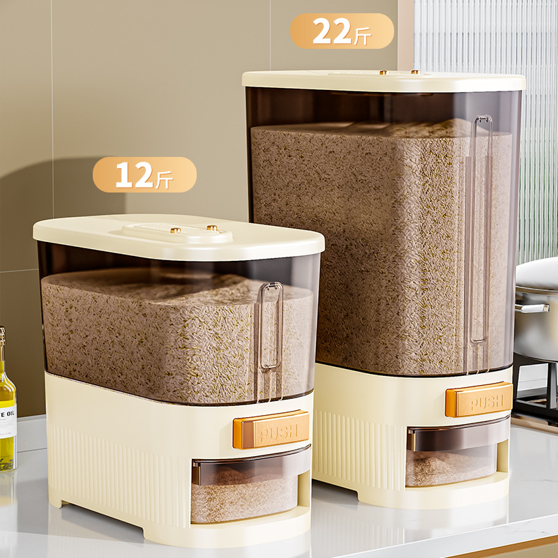 Cubo de arroz medido a presión para el hogar Cubo de almacenamiento de cocina con grietas Cubo visual de granos diversos Cubo de almacenamiento de arroz sellado de gran capacidad
