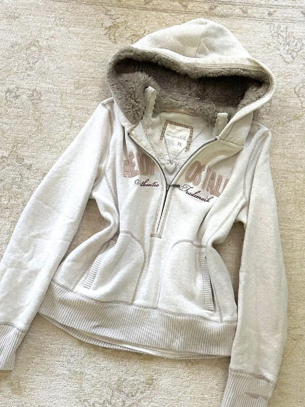 日のブランドの外国貿易の千年のギャルのパンクの中古のヴィンテージの古着の灰色の秋冬のベルベットのファスナーのパーカーのコート|undefined