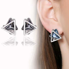 饰品气质耳坠穗爵韩国立体耳环女个性耳饰几何925银三角形耳钉女