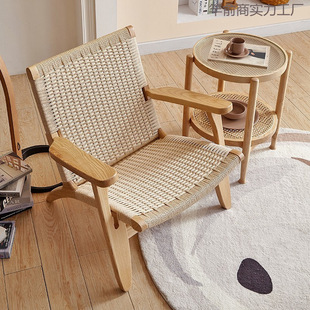 Balcony Leisure Single Sofa Chair Lazy People's Hotel Nordic Living Room Backrest Chair Solid Wood Simple Armrest Lounge Chair