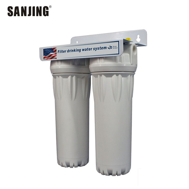 Purificador de agua frontal de doble etapa de 10 pulgadas Purificador de tubería de agua del grifo de 4 puntos Filtro de pretratamiento casero de doble tubo de energía hidroeléctrica