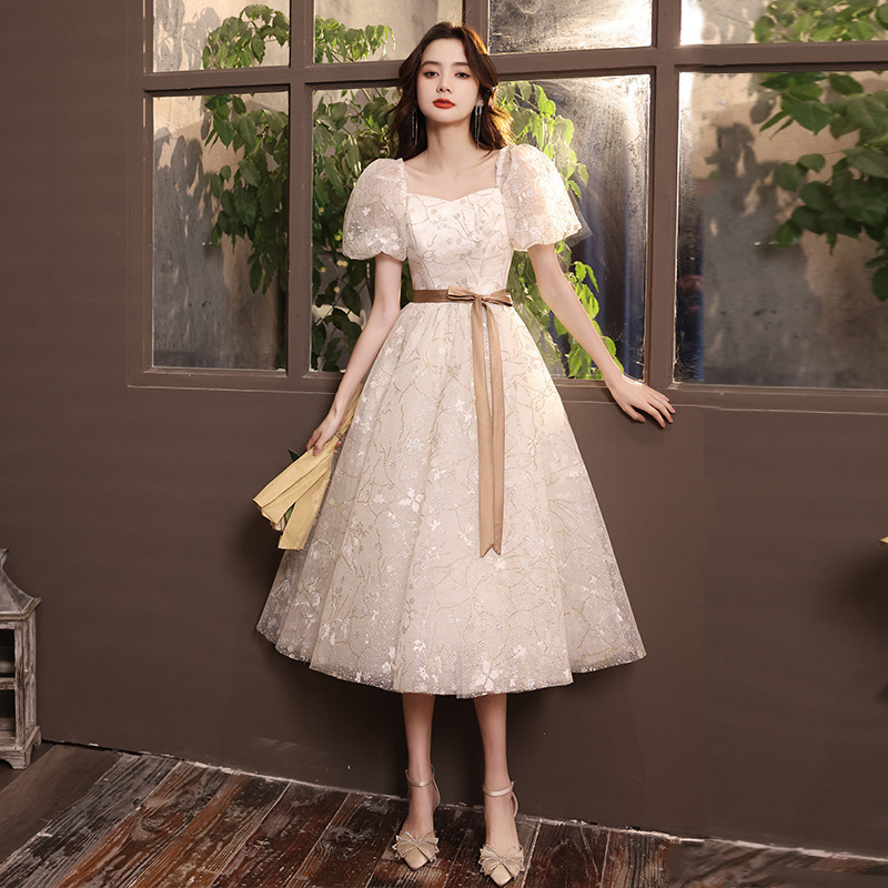 White Short Evening Dress 2026 New Style Socialite Elegant Host Fairy-Like Student Dress Women's Banquet Dress