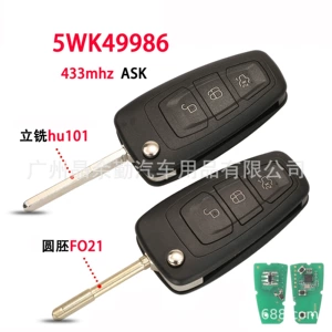 Ford 3 düyməli dəyişdirilmiş qatlanan pult açar HU101 433mhz ASK çipsiz üçün
