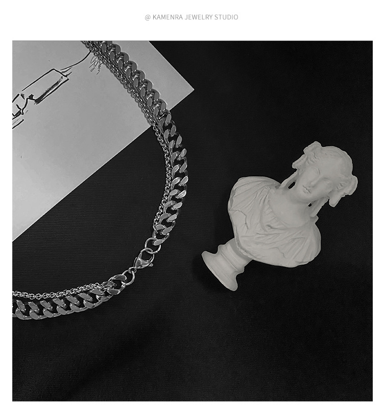 New Hot INS Dark Wind Cross Pendant Hip Hop Personality Double Layer Design Titanium Steel Necklace Men's Chain Sweater_voghion.com