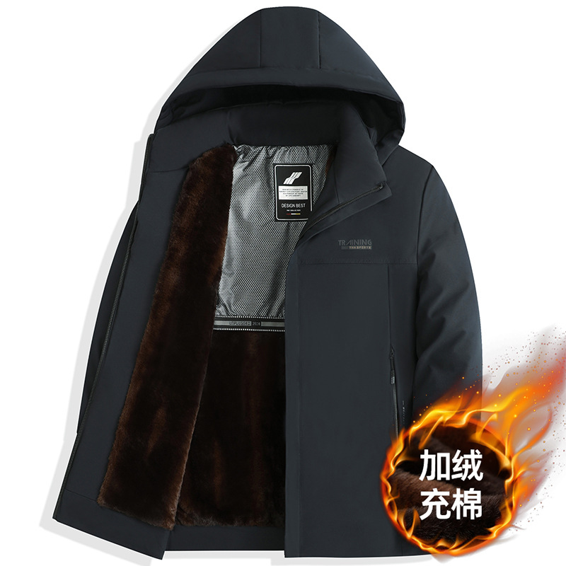 Abrigo de invierno grueso forrado de lana Abrigo acolchado de algodón de los hombres de grafeno sombrero desmontable abajo chaqueta papá Abrigo acolchado de algodón ropa de hombre