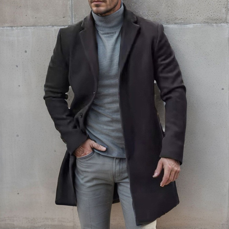Cross-border Independent Station New Men's Woolen Coat British Style Autumn and Winter Woolen Mid-length Coat Men's Fashionable Coat Cross-border Independent Station New Men's Woolen Coat British Style Autumn and Winter Woolen Mid-length Coat Men's Fashionable Coat