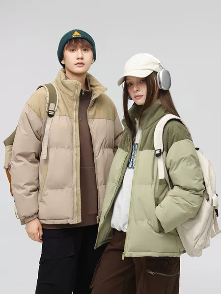 Two-tone down cotton jacket for men, new winter style, fleece-lined and thickened, couple's cotton coat, loose fit, plus size men's cotton jacket