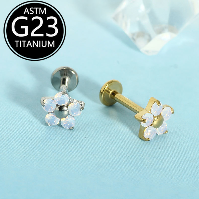 F136 Titanium Internal Thread Flower Opal Lip Labret Stud Piercing Jewelry 6-10mm Replacement Bar Ear Bone detail image 7