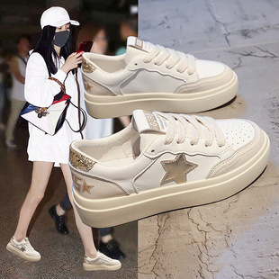 Star White Shoes for Women 2025 New Autumn and Winter Women's Sneakers, Stylish Thin Spring & Fall Casual Versatile Thick-Soled Women's Shoes