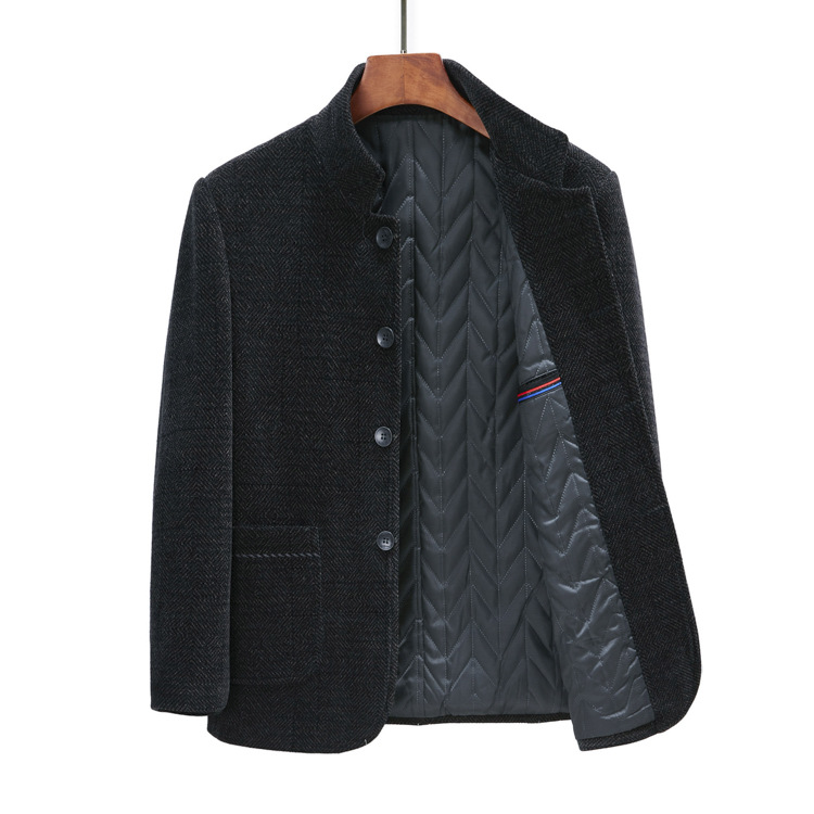 Venta al por mayor primavera y otoño hombres de mediana edad y ancianos ropa fina para papá chaqueta de chenilla casual con cuello alto chaqueta botones de negocios