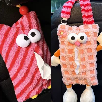 Car Seat Back Tissue Hanging | Car tissue box/set - no-specifications-red-checkered-striped-big-eyes-pink-plaid-monster