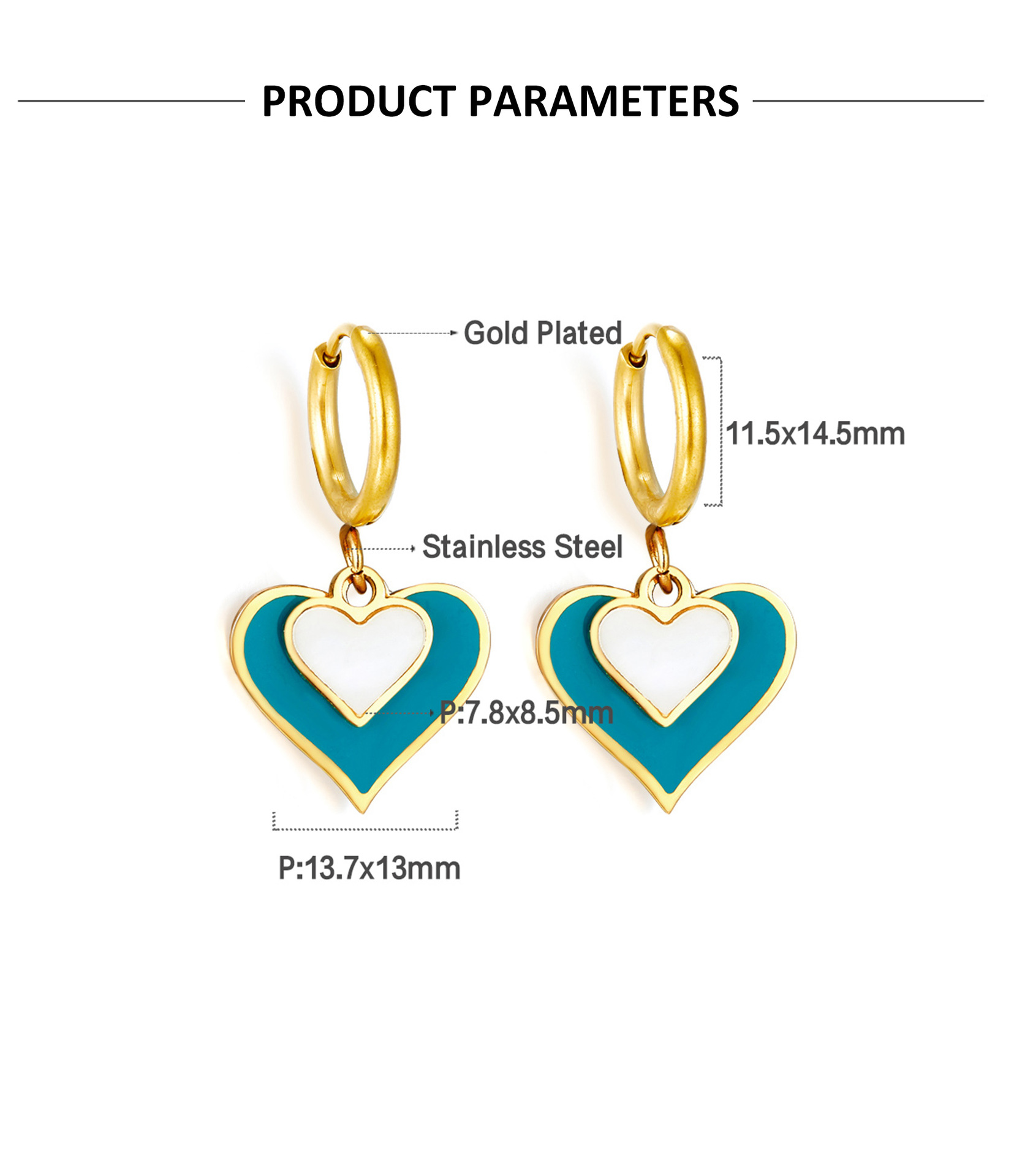 Fashion Water Droplets Heart Shape Stainless Steel Plating Drop Earrings 1 Pair
