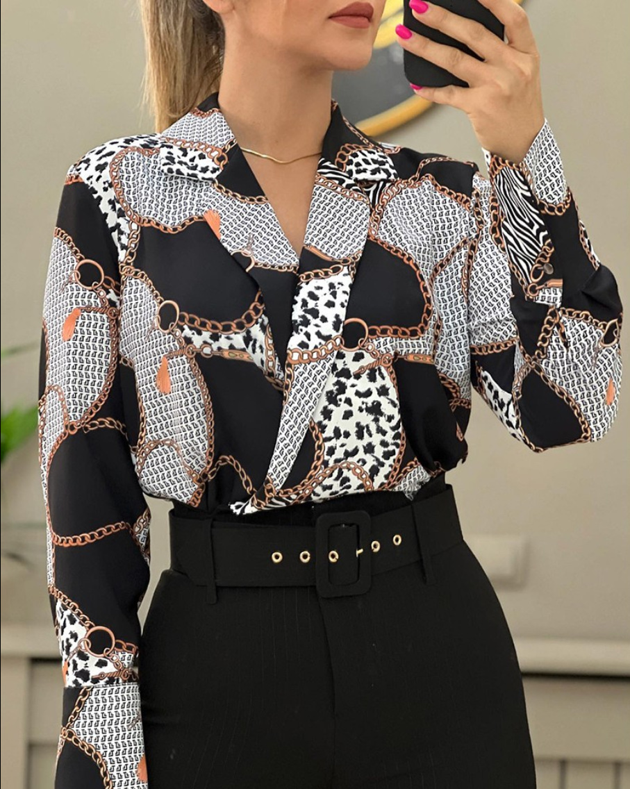 Camiseta Holgada de Manga Larga con Cuello en V y Estampado para Mujer, Estilo Informal, Otoño 2025, Éxito de Ventas en Wish y Amazon