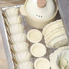 奶油风餐具碗碟套装家用新款法式碗筷盘子饭碗感套装组合厂白
