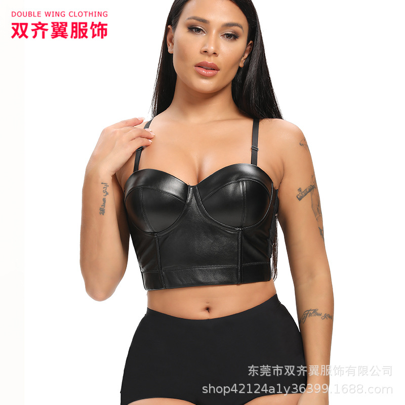 Top corto sexy con espalda descubierta, corsé ajustado de PU, top corto con tirantes y cintura entallada, muy vendido en el Sudeste Asiático.