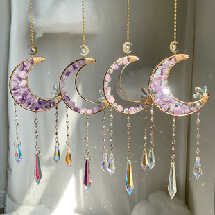 Cross-Border Minimalist Style Sun Catcher Garden Pendant Wind Chime Crystal Ornament Rainbow Crescent Shape Bell
