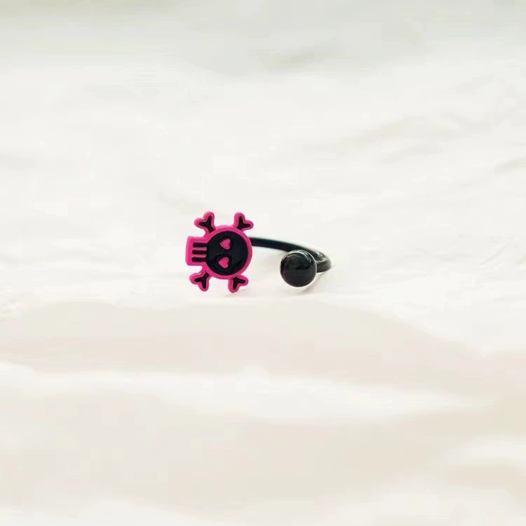 Пирсинг для губ (Brand Jewelry) с черепом, чёрно-розовая эмаль, 1,2×8 / 10 / 12 мм