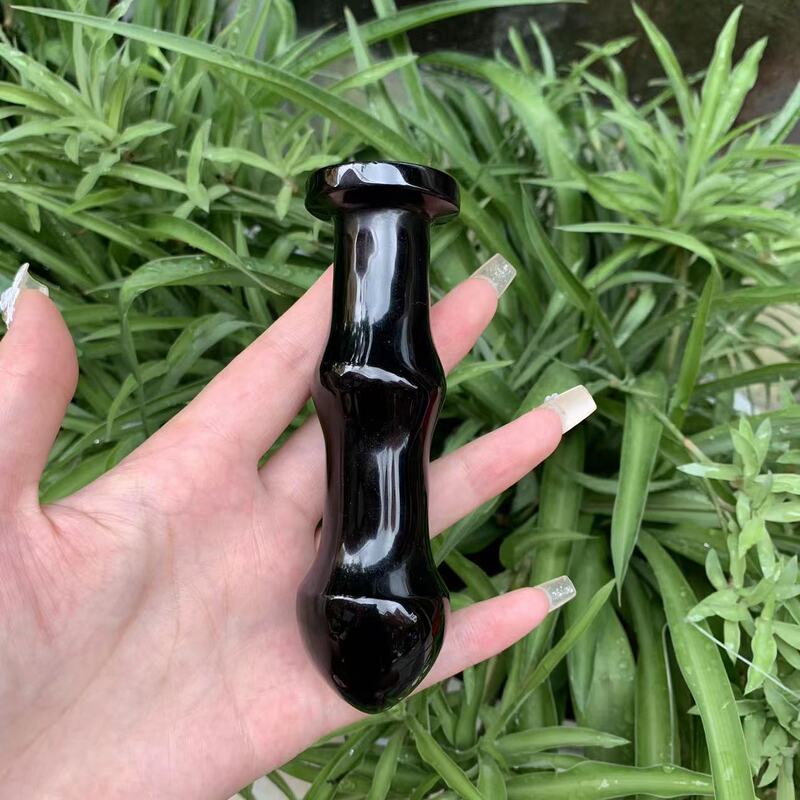 天然黑曜石水晶按摩棒原石打磨雕刻水晶摆件 图 3