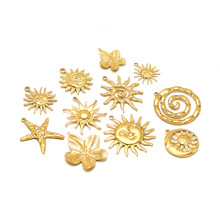 不锈钢太阳笑脸吊坠镀18K金花朵坠子diy项链耳环珠宝配件跨境批发