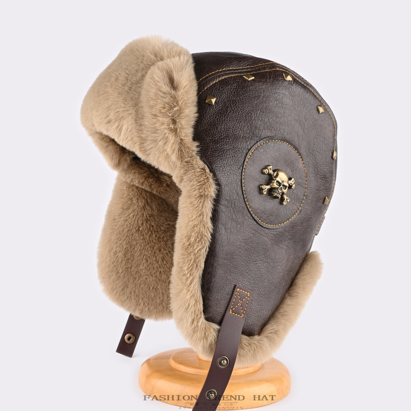 Vintage Heavy Craft Leather Pilot Hat for Men and Women, Winter Warm Ear Protection Lei Feng Hat, Outdoor Cycling Northeast Trend Hat
