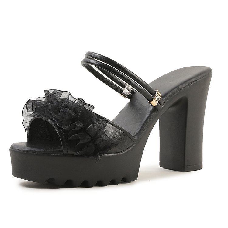 Zapatillas de tacón alto para mujeres 2026 verano versátil nuevo tacones gruesos de cuero suave para mujeres zapatillas de altura gruesa
