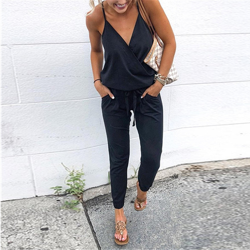 Solid Color Casual Sling Women Jumpsuit Women