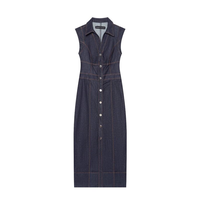 European and American style cross-border women's clothing 2026 autumn new collection decorative button V-neck sleeveless denim long dress 7956576 European and American style cross-border women's clothing 2026 autumn new collection decorative button V-neck sleeveless denim long dress 7956576