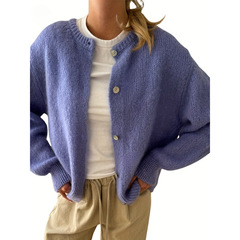 Women's Soft Knit Cardigan Light Purple Long Sleeve Butt跨境