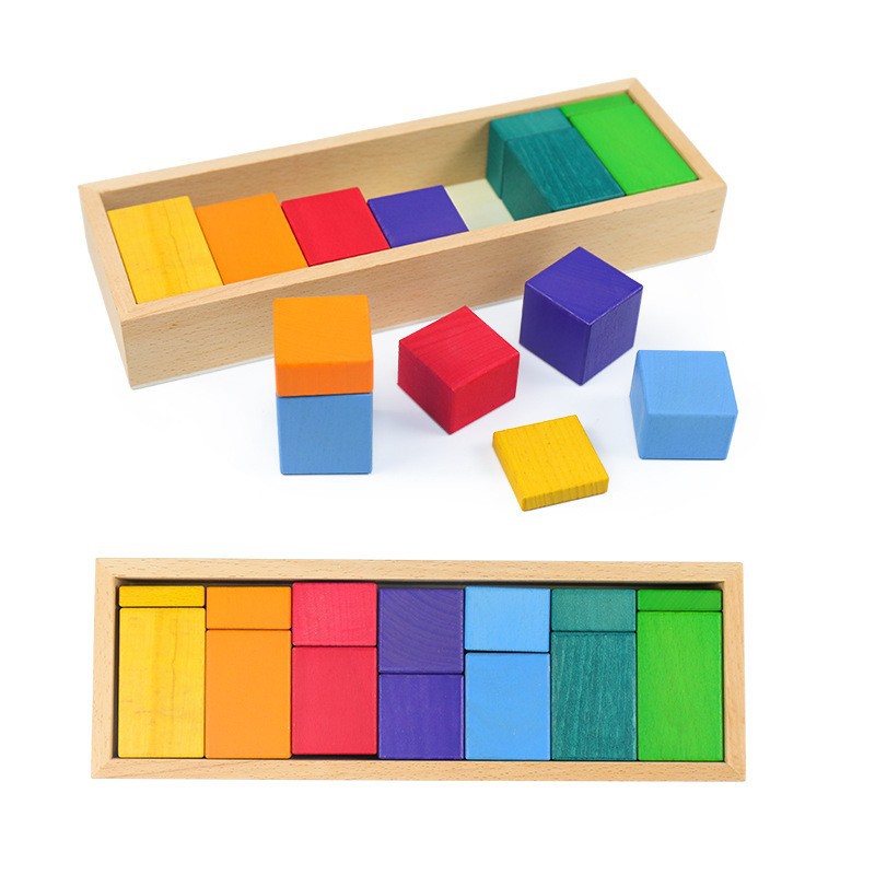 Bloques de construcción de arco iris para niños de madera juguetes bebé color cognición educación infantil altura apilamiento 3-10 años Juguetes