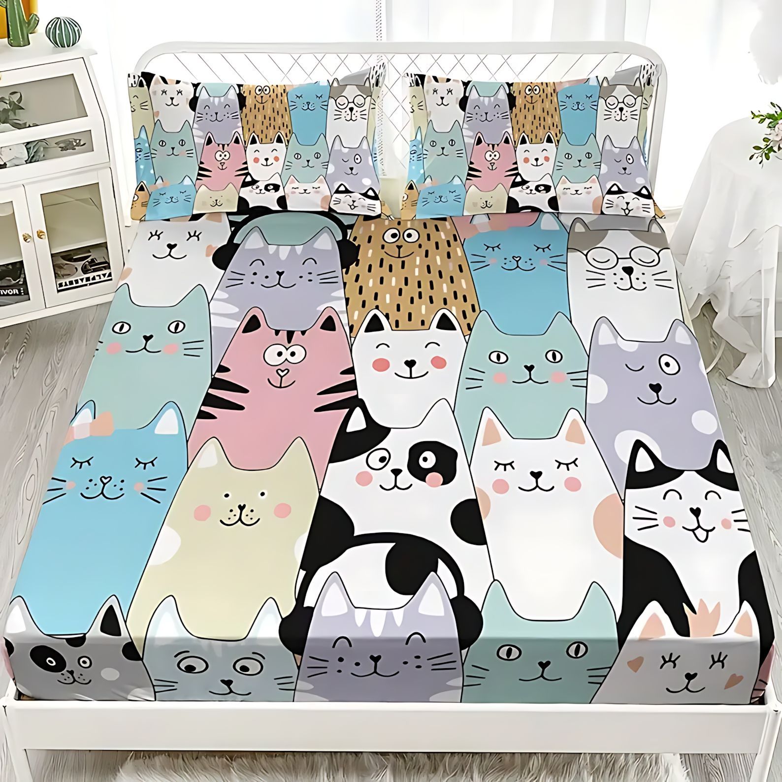 TEMU / JIT nuevo estilo lindo gato animal transfronterizo textil impreso digital cama cama cama cama de cama kit de ropa de cama