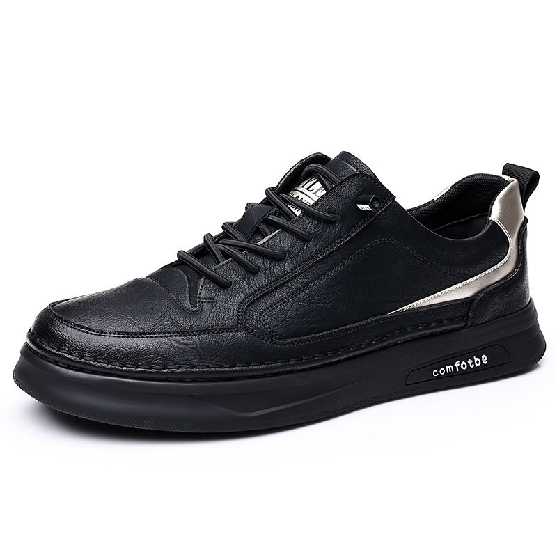 Giày sneaker nam da bò thật đế dày, giày thể thao đa năng phối đồ hợp xu hướng — PZ6018 màu trắng, PZ6018 màu đen