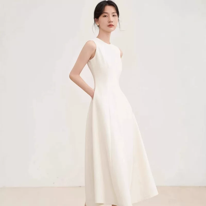 Summer evening dress, dress with sleeves sleevless, fitted, high-quality style, french style
