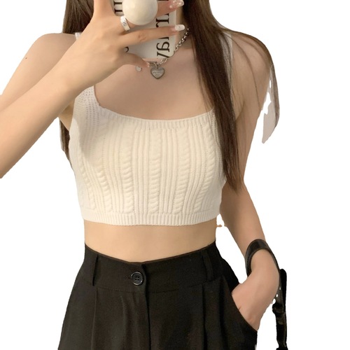 Sweater knitted camisole women's  autumn slim fit inner wear layered short outer wear short tops for women
