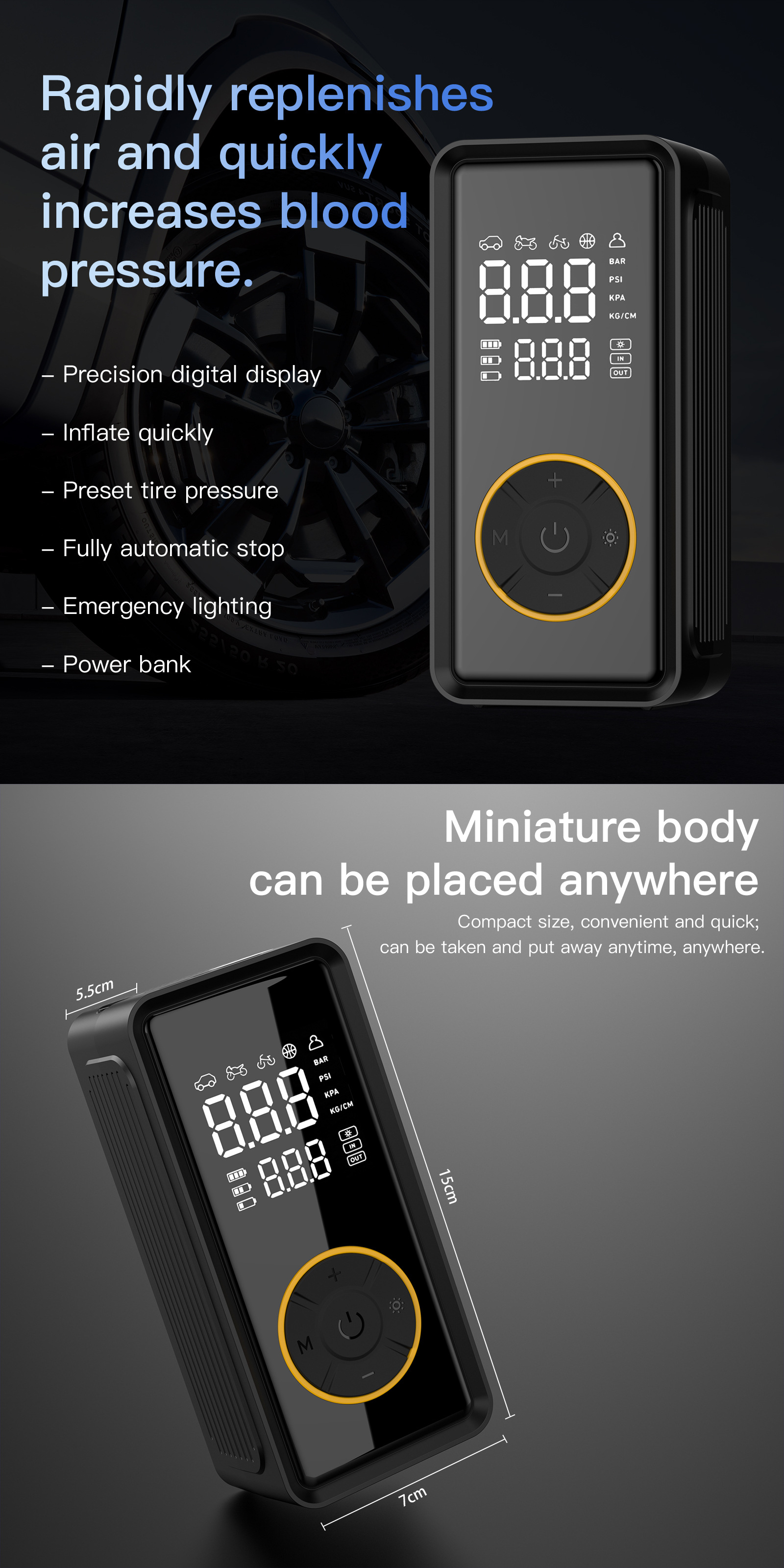 Wireless Car Air Pump Electric Intelligent Portable Car Bicycle Air Pump