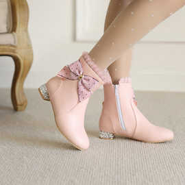 女童短靴秋冬新款短筒靴小女孩白色高跟洋气公主皮靴儿童马丁靴