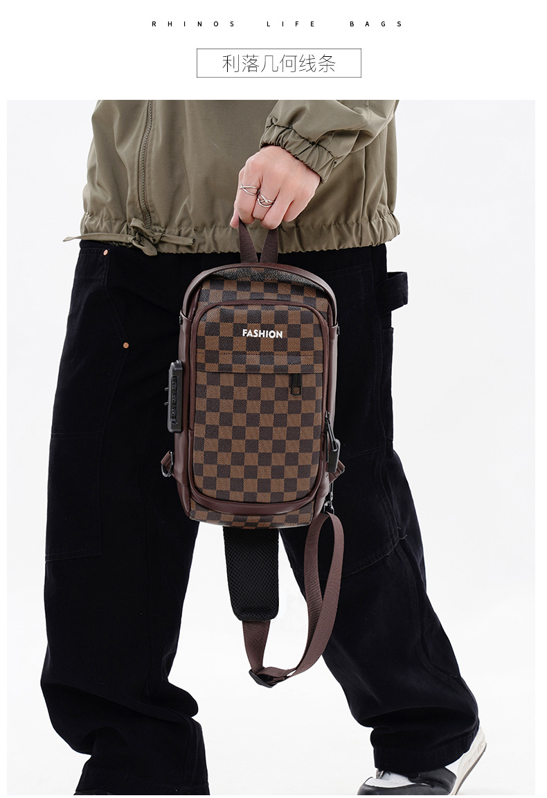 Men's chest bag, crossbody bag, anti-theft password lock, single-shoulder backpack, best-selling water-resistant storage bag, outdoor chest bag undefined