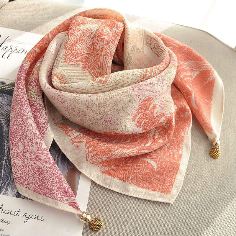 Magnetic Buckle Square Scarf for Women, New Style with Korean Style Neck Scarf, Small Scarf, Spring, Autumn and Winter, Cotton, High-End, Age-Reducing