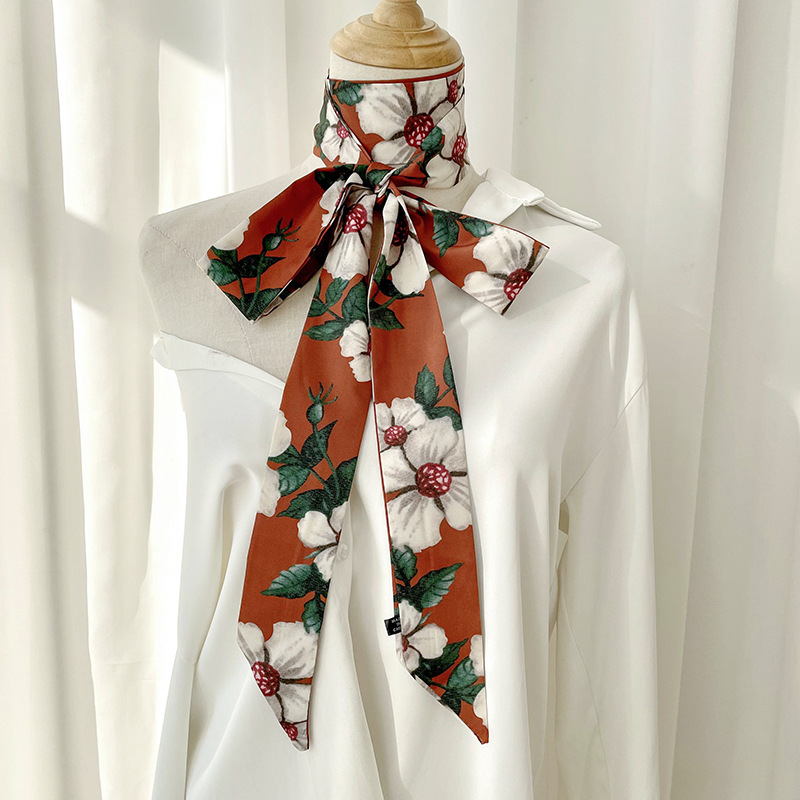 Primavera y otoño delgada larga y estrecha bufanda de las mujeres de estilo coreano retro elegante todo partido cinta arco banda para el cabello corbata decoración del bolso