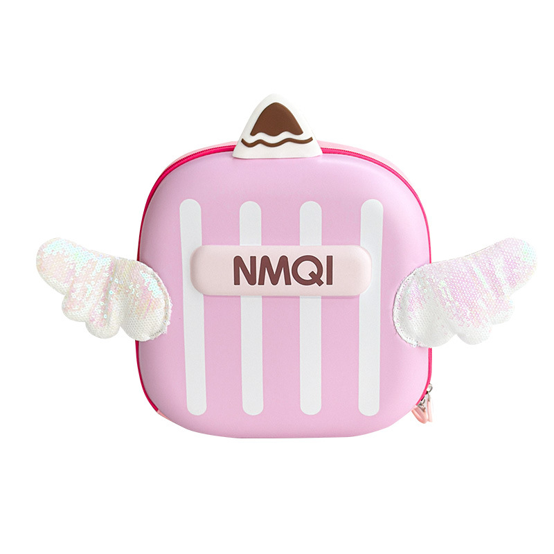 Jardín de infantes bebé mochila de alas lindas, mochila de cáscara de huevo ligera, mochila de letras extranjeras para niños