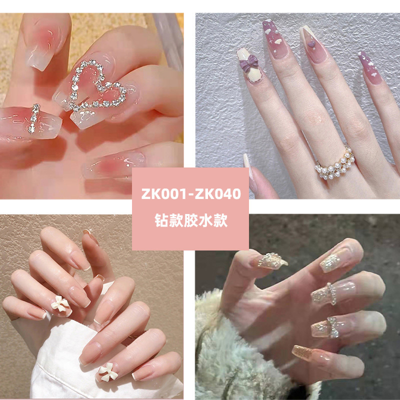 Armor con diamantes, celebridades de Internet, uñas postizas blancas populares, parches de uñas al por mayor, ballet largo desmontable terminado