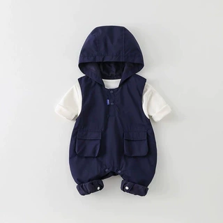 宝宝秋季衣服婴儿连体衣秋装韩版婴幼儿洋气工装风两件套外出服秋
