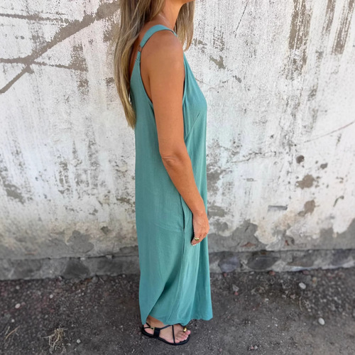 Amazon Women's Solid Color Jumpsuit 2025 Summer Cotton-Linen Loose Casual Romper with Pockets