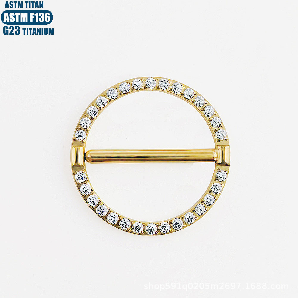 F136 Titanium Alloy Round Nipple Ring with Zircon, Rose Gold, 1.6*14mm, Body Piercing Jewelry for Nipple detail image 8
