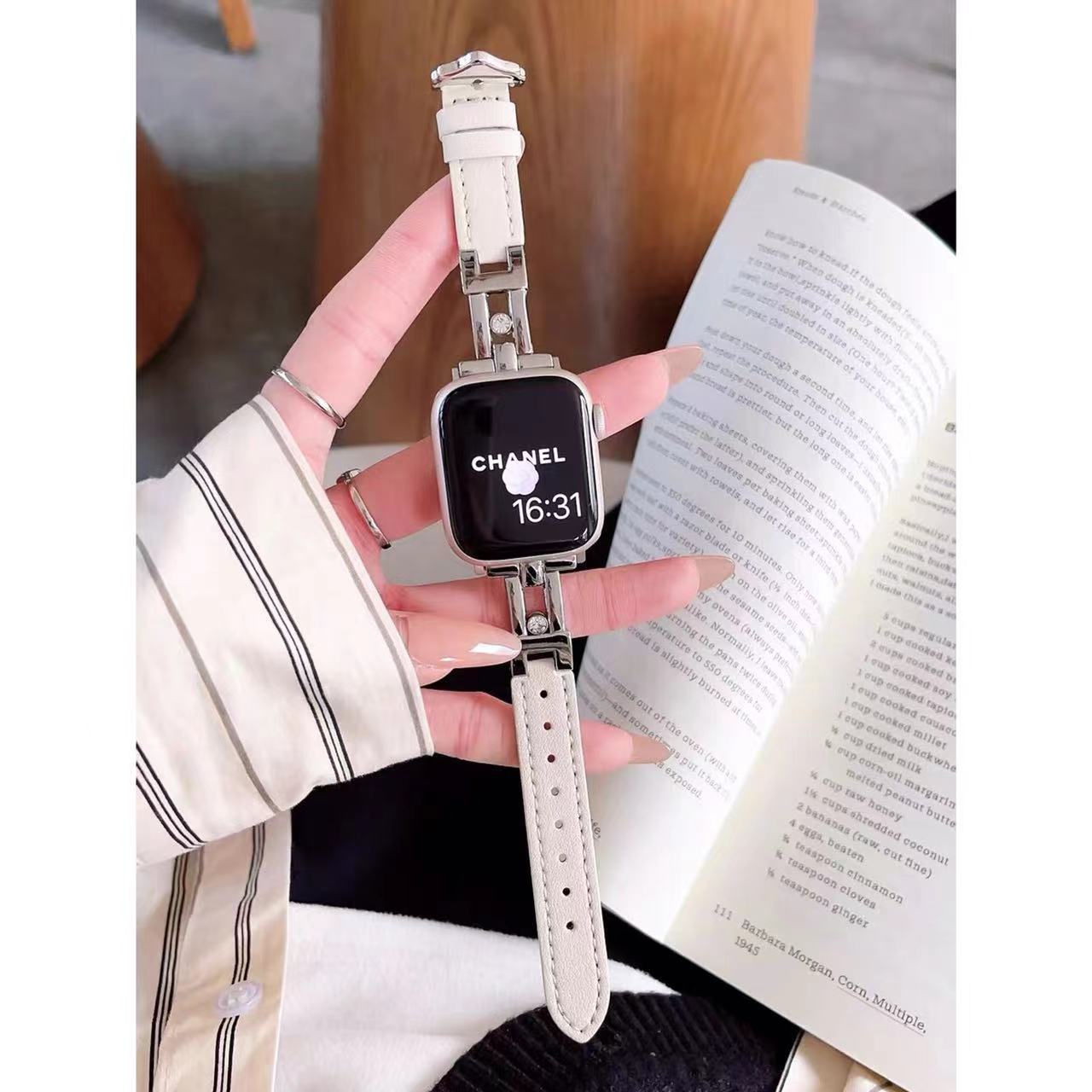 Hollow Sliding Diamond Metal Leather Strap Suitable for Apple Iwatchs10 Watch Applewatch789 Strap