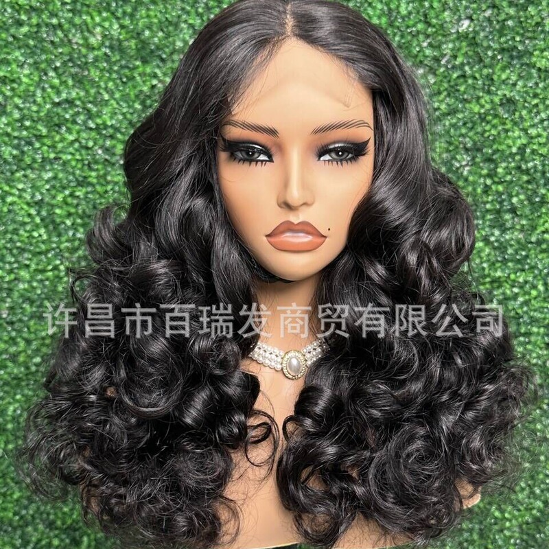 Factory Cross Border Real Hair Long Curly Hair Wig Headgear 4 × 4 Lace Human Bouncy Hair