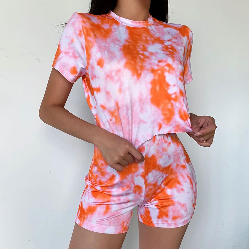 summer casual sports new short round neck tie-dye loose T-shirt ＆ short-sleeved shorts  NSRUI57570