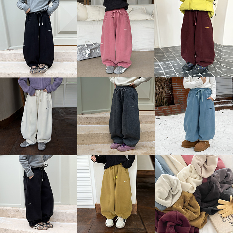 【加绒】儿童冬季裤子复合280g奥粒绒保暖加厚宽松字母休闲裤