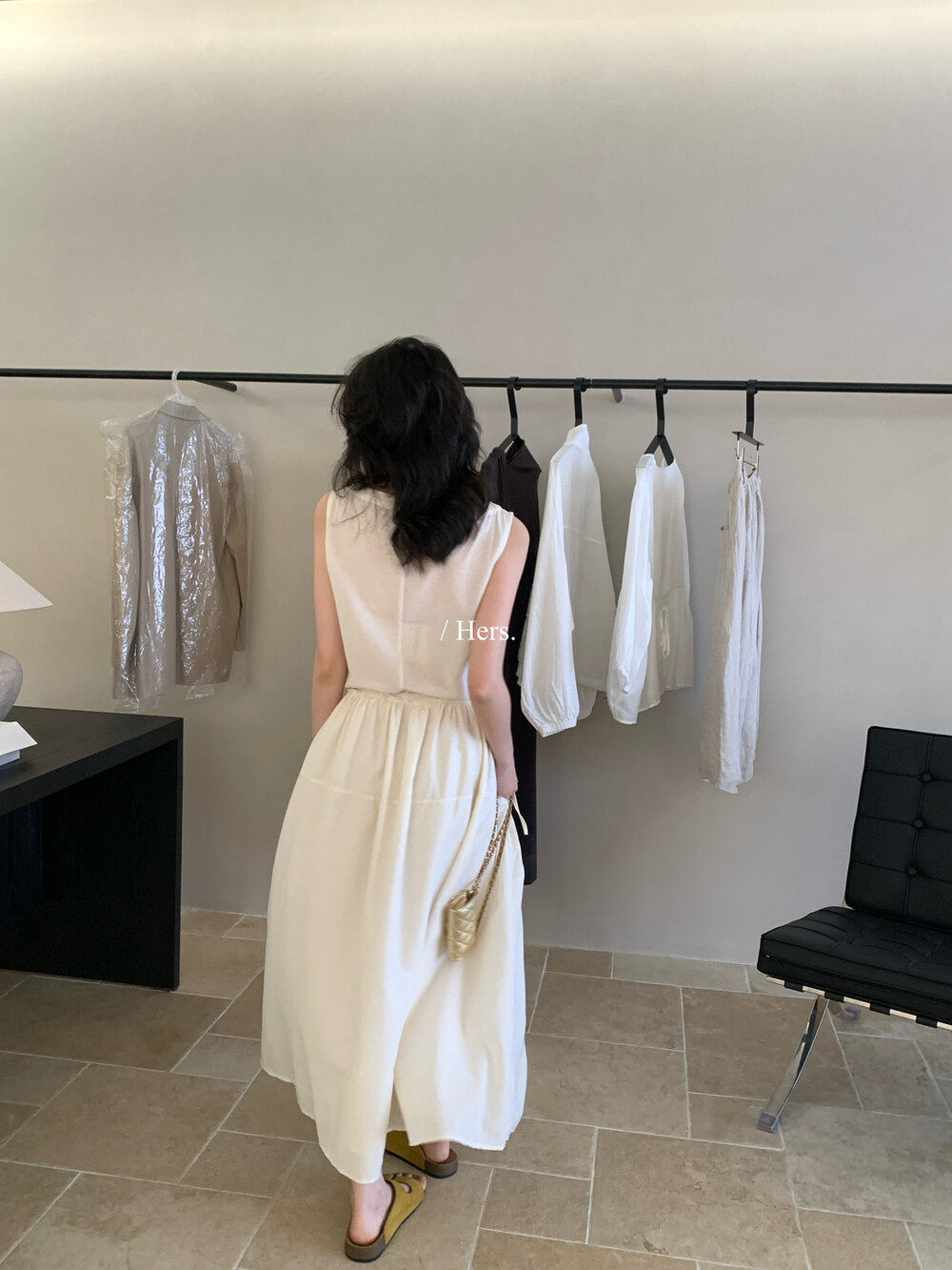 Đầm maxi nữ cổ tròn không tay thắt eo phong cách tối giản — trắng ngà, màu mơ chi tiết 14