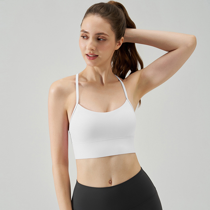 Nueva ropa interior deportiva desnuda, belleza sexy femenina, espalda delgada, correa para el hombro, ejercicio, sujetador de yoga estilo chaleco de fuerza media
