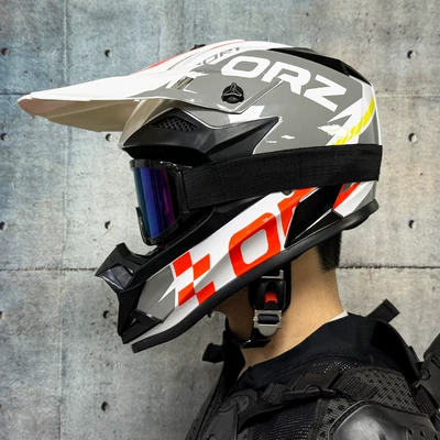 3C Off-Road Safety Helmet Motorcycle Helmet Motosiklet kaskı (dəbilqə) - white-and-orange-track-with-666-colored-mirrors-and-free-gloves-and-mask-s